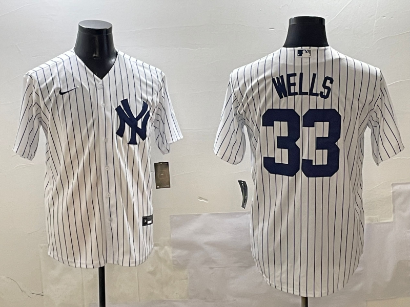 Men's New York Yankees David Wells #33 White Home Replica Player Jerseys