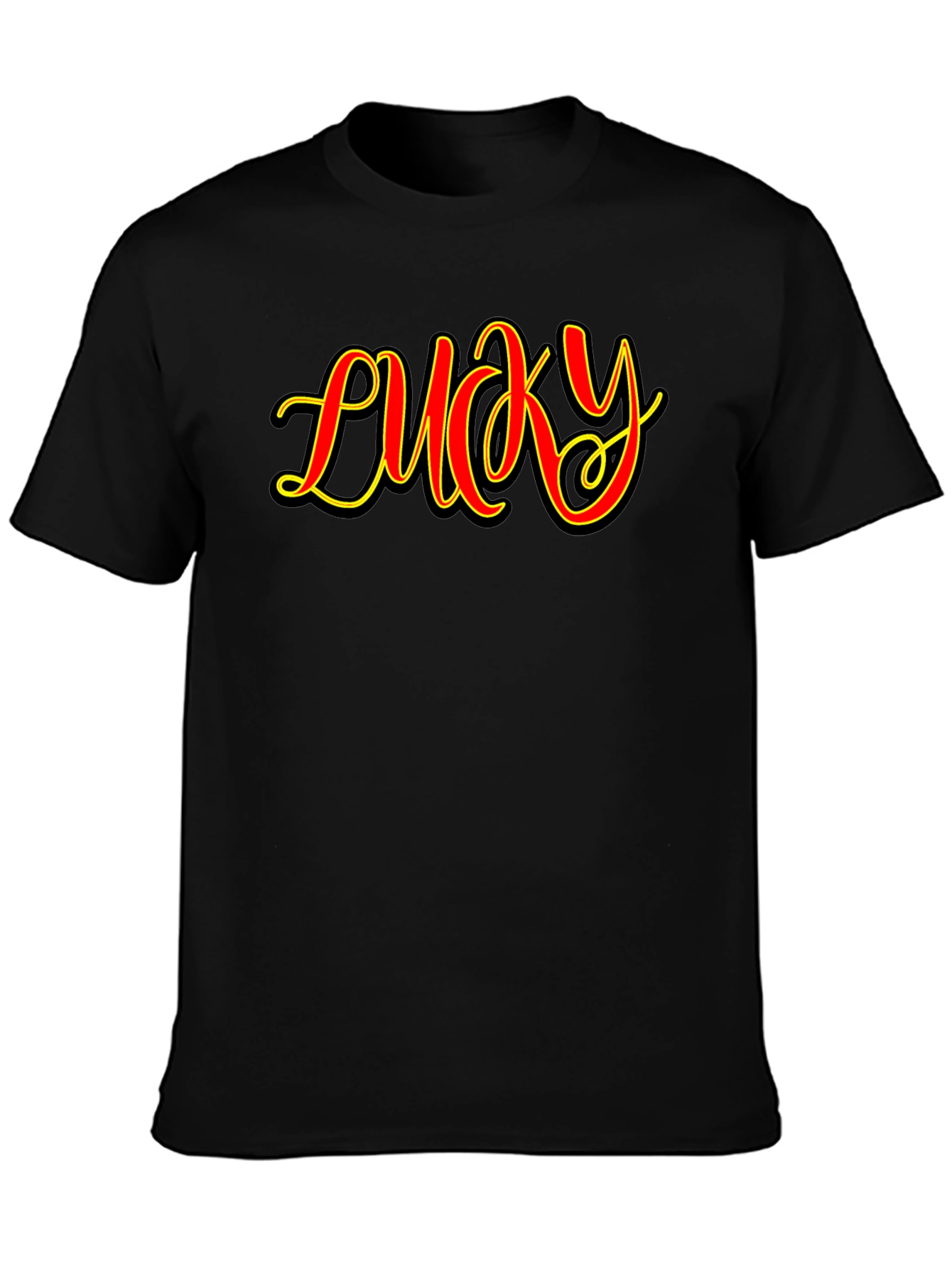 Lucky Graphic Print Mens Black T-Shirt