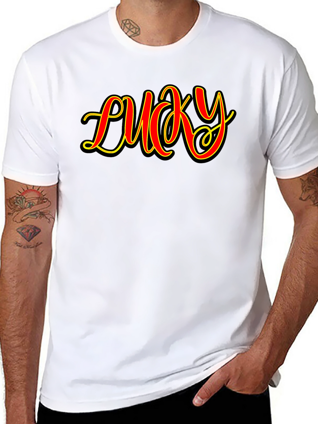 Lucky Graphic Print Mens Black T-Shirt