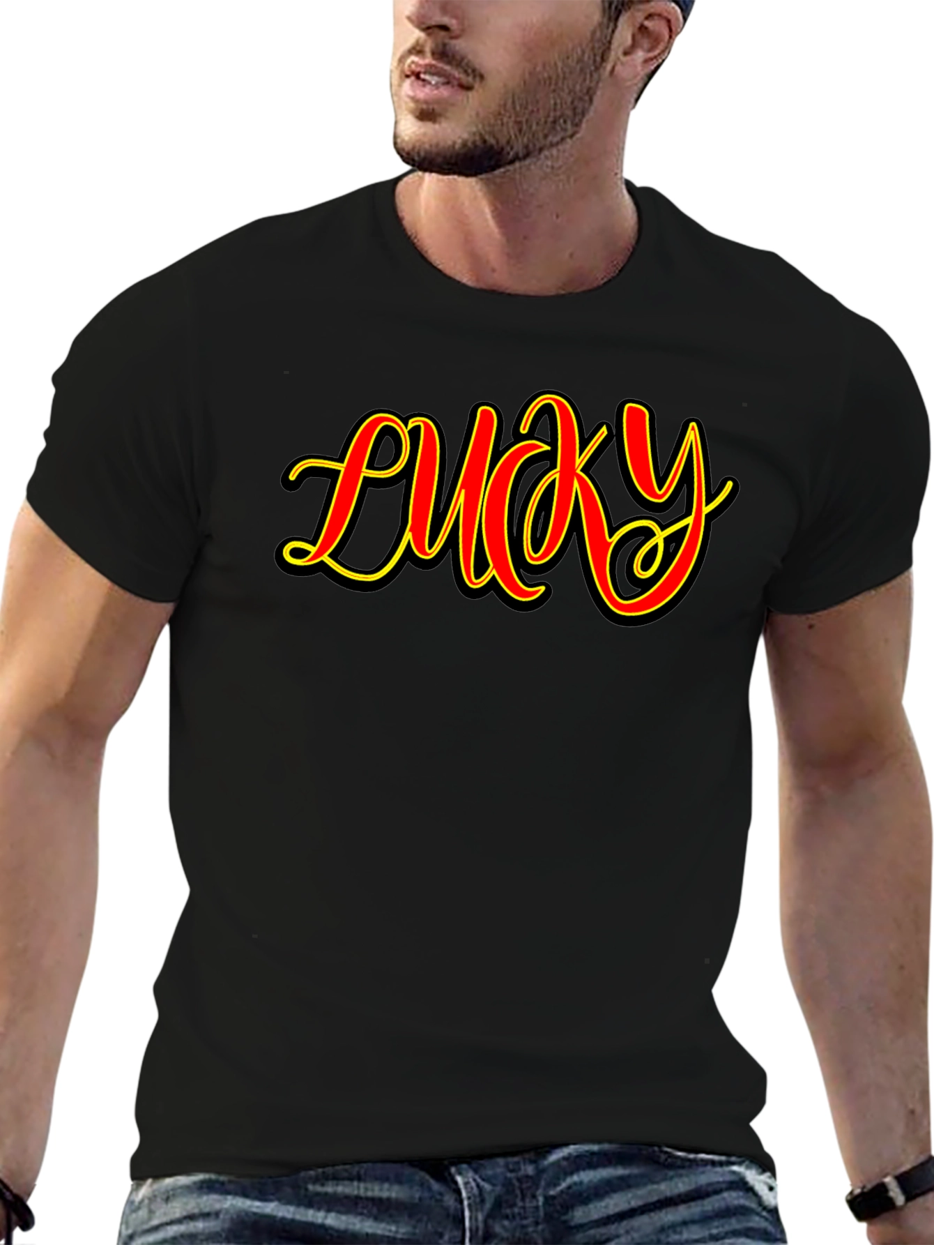 Lucky Graphic Print Mens Black T-Shirt