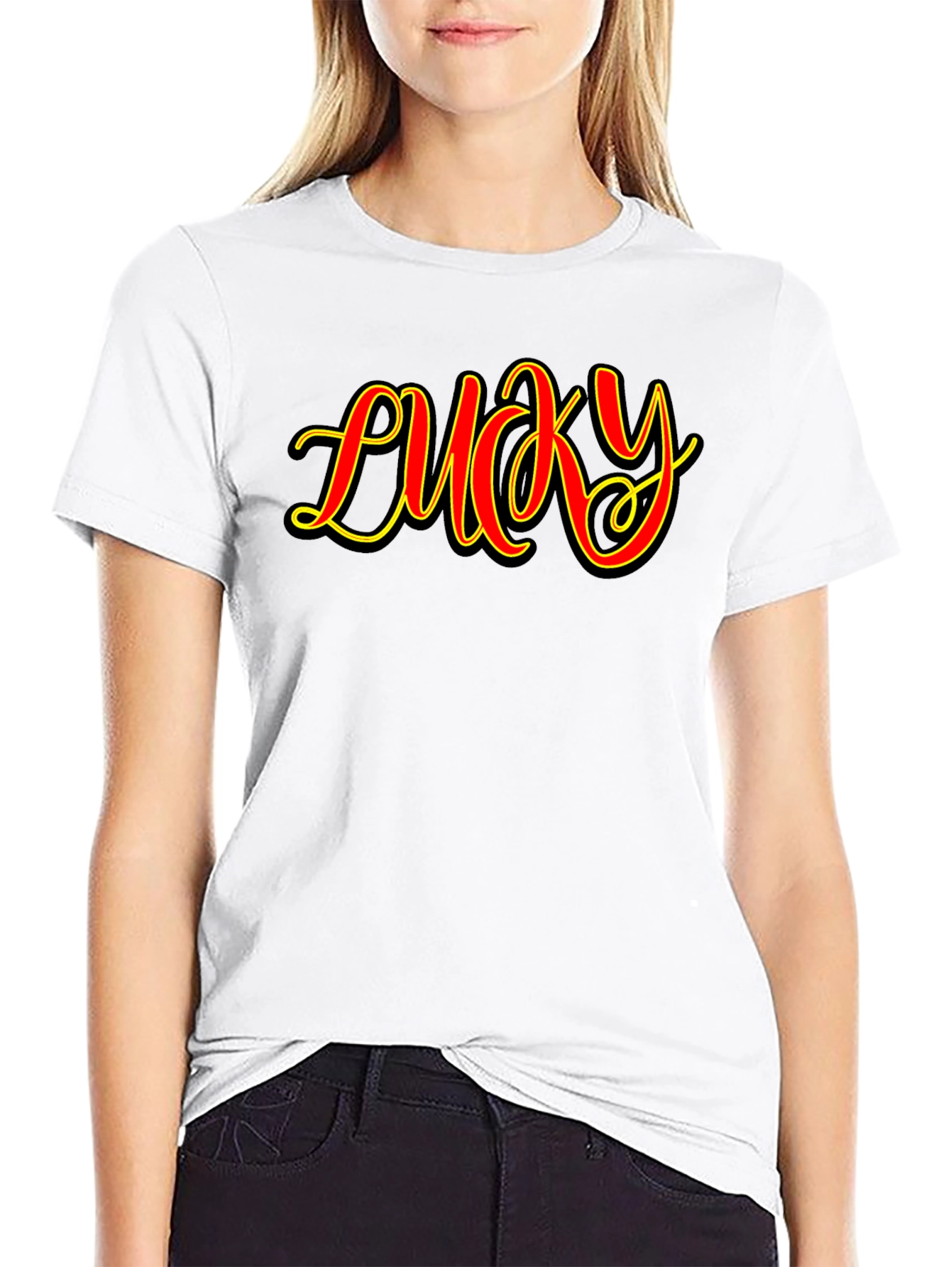 Lucky Graphic Print Mens Black T-Shirt