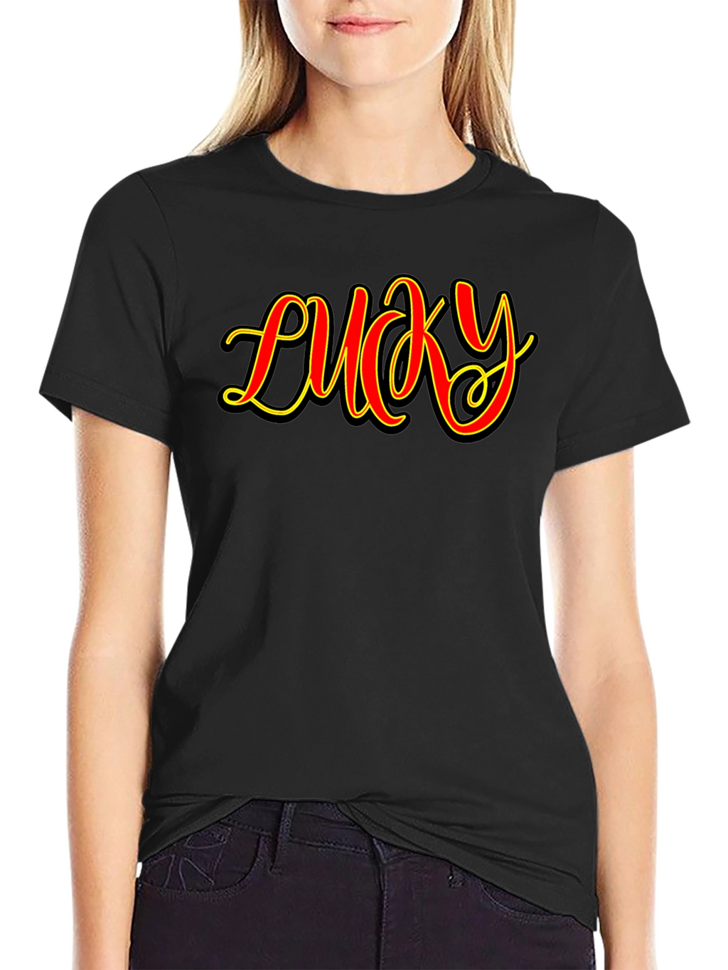 Lucky Graphic Print Mens Black T-Shirt