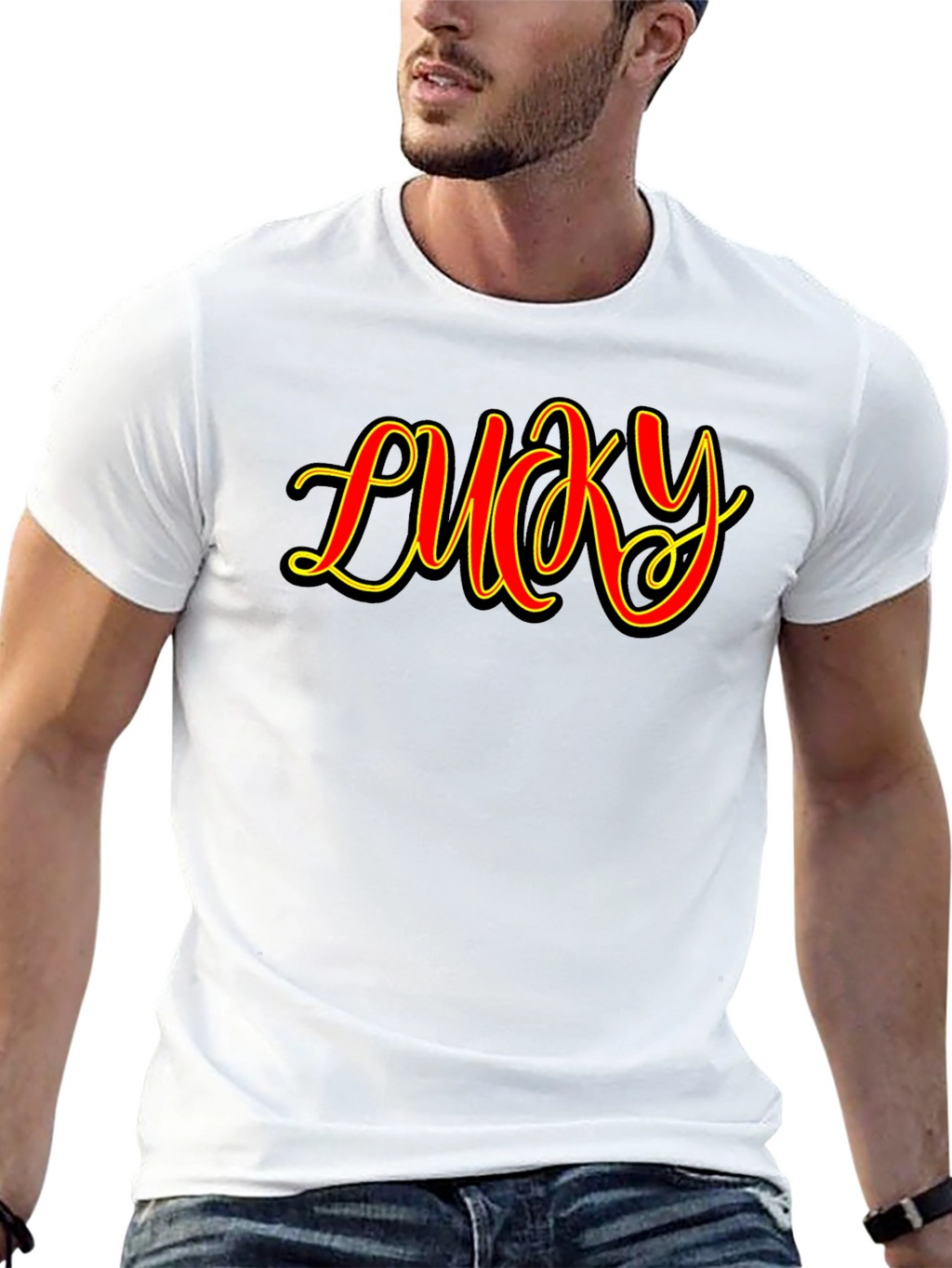 Lucky Graphic Print Mens Black T-Shirt
