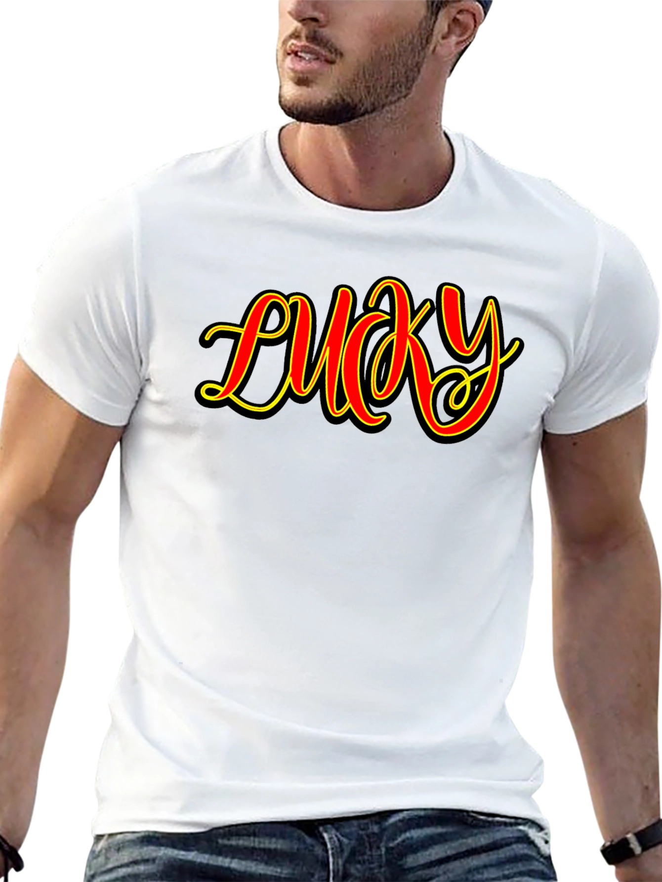 Lucky Graphic Print Mens Black T-Shirt