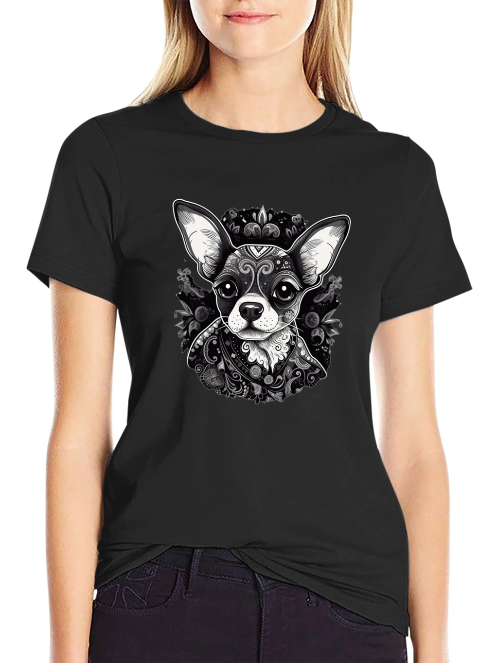 Chihuahua Art Print Black T-Shirt