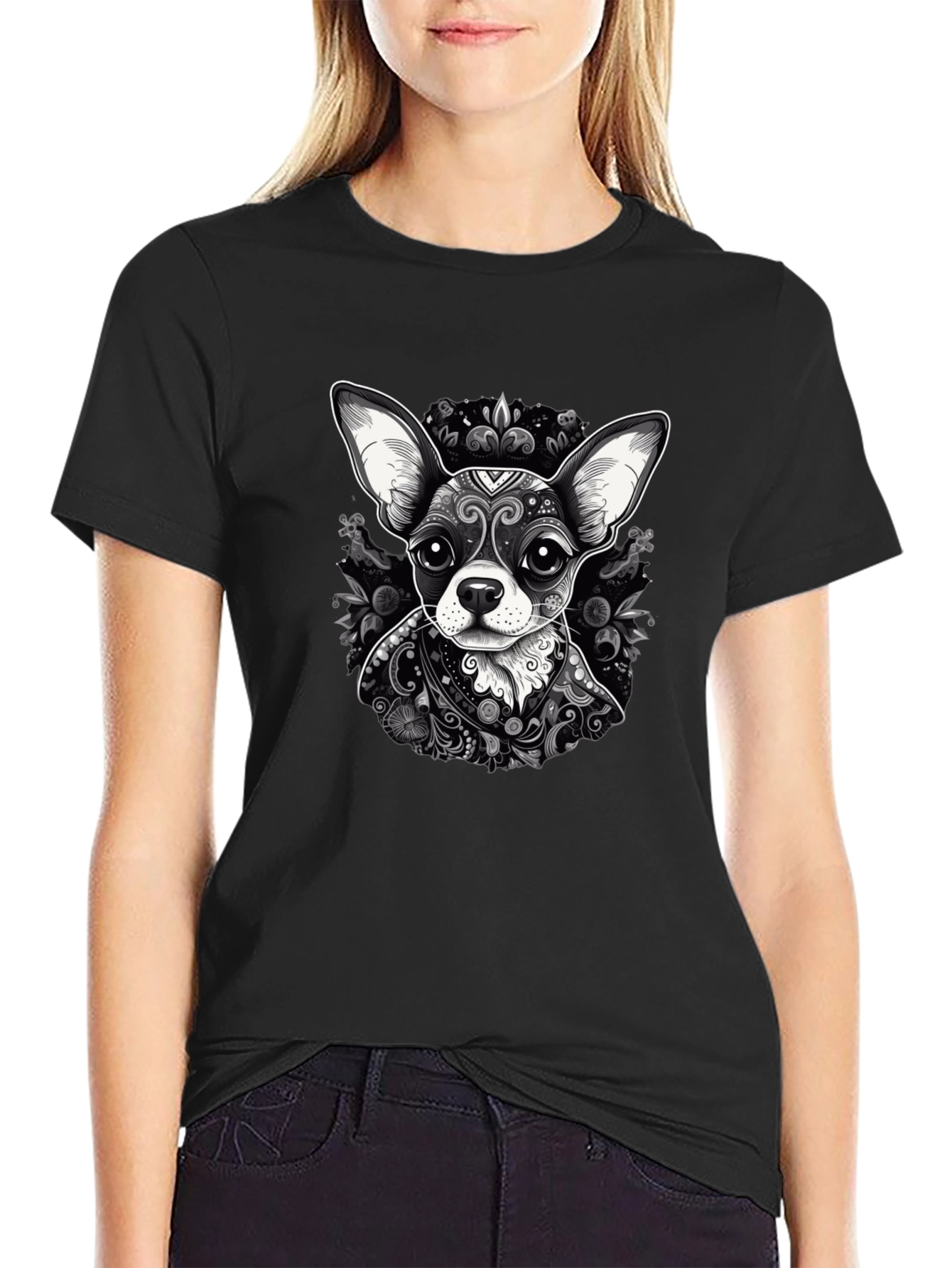 Chihuahua Art Print Black T-Shirt