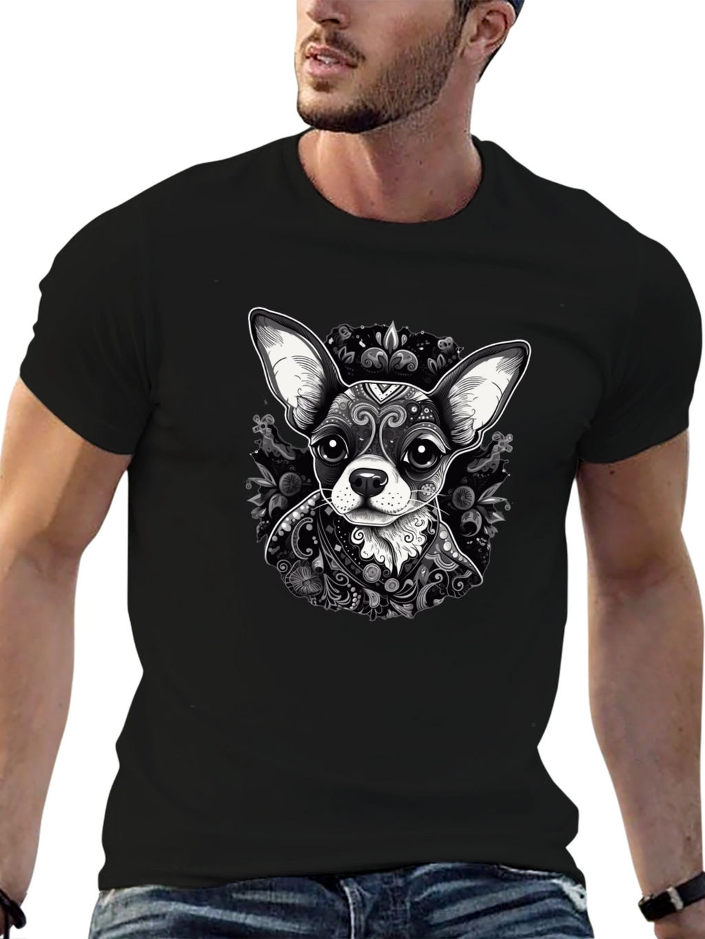 Chihuahua Art Print Black T-Shirt