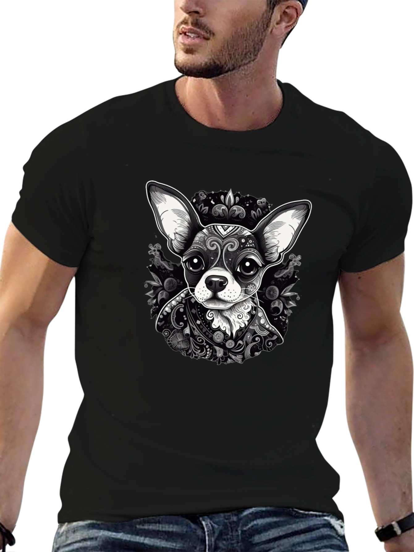 Chihuahua Art Print Black T-Shirt
