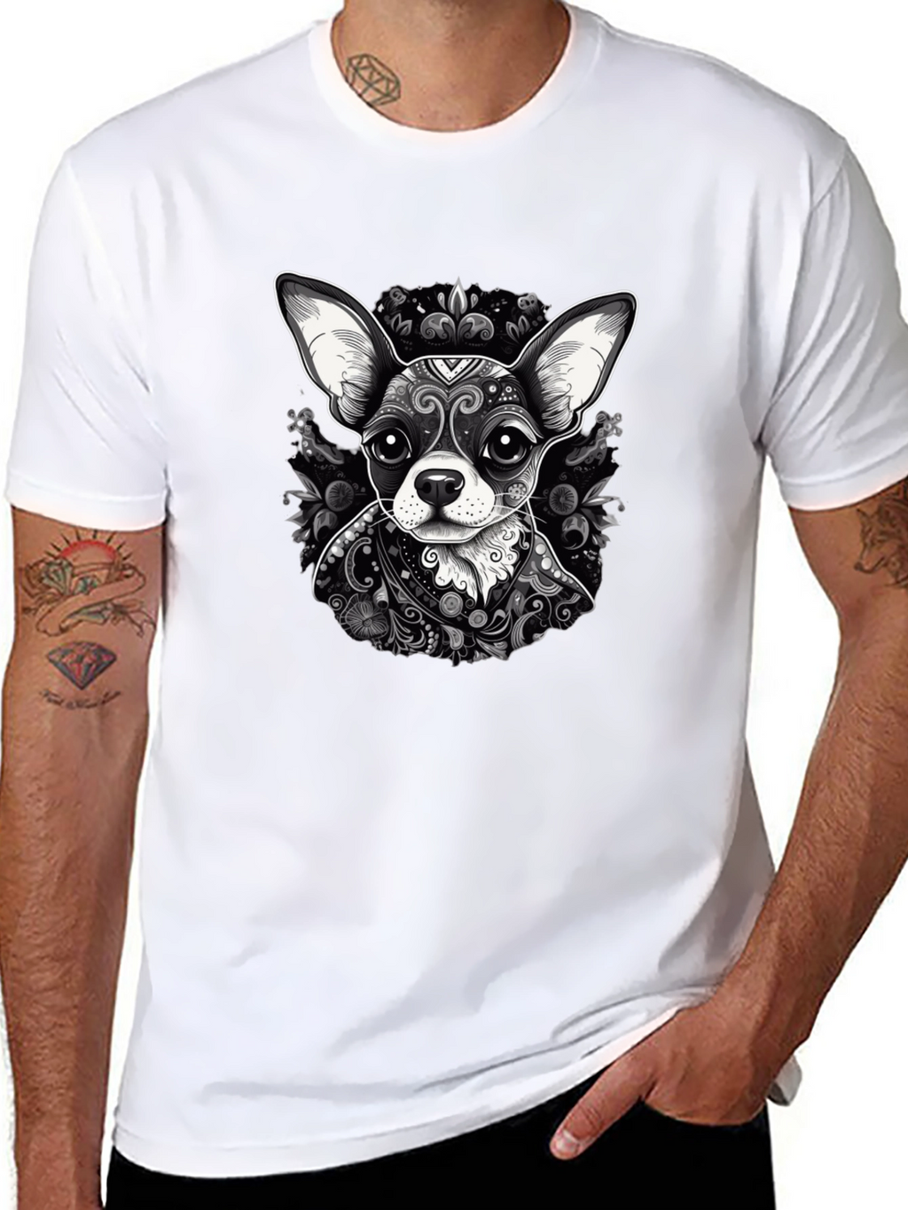 Chihuahua Art Print Black T-Shirt