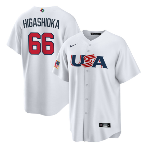 Men's 2023 World Baseball Classic #66 Kyle Higashioka USA White Jerseys