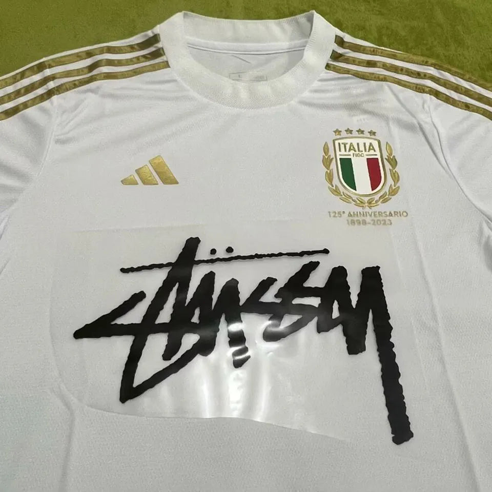 2023 Italy 125th Anniversary White Fans Soccer Jersey 带胸前广告 Detail 1