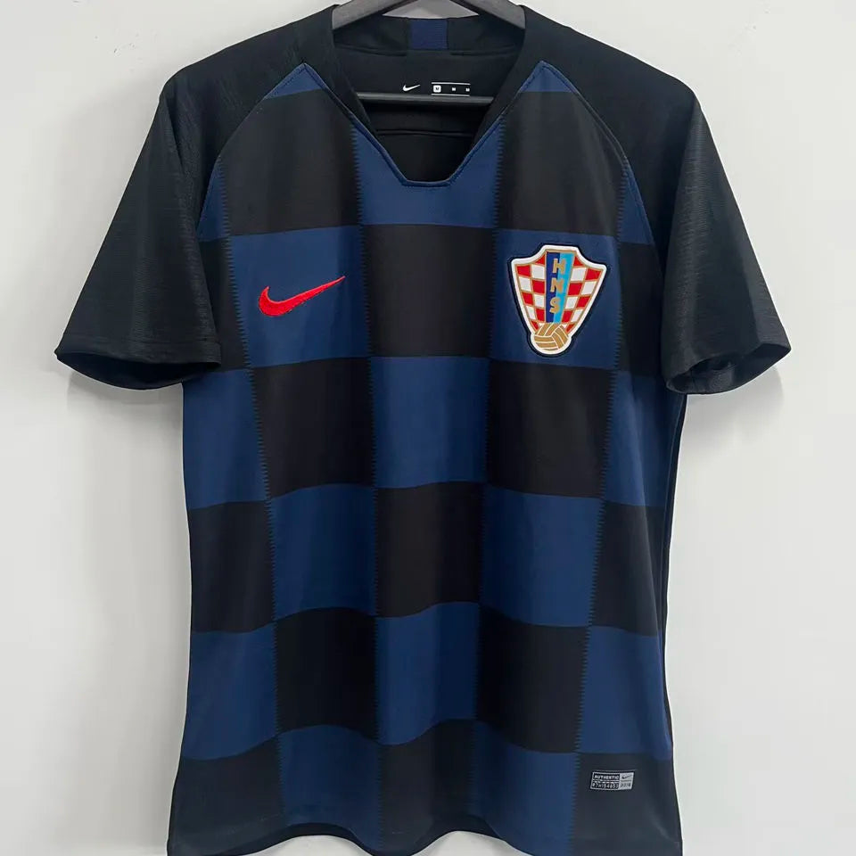 2018 Croatia Away Black Retro Soccer Jersey Front