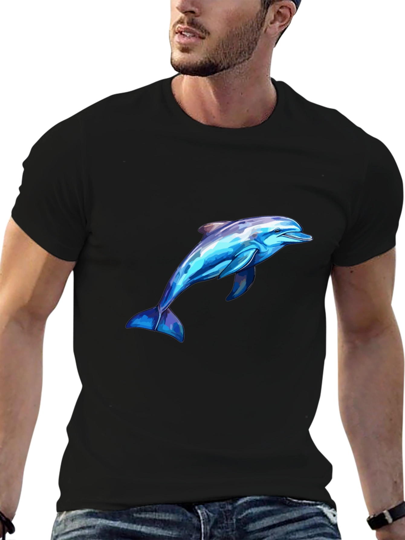 Mens Black Dolphin Graphic Tee