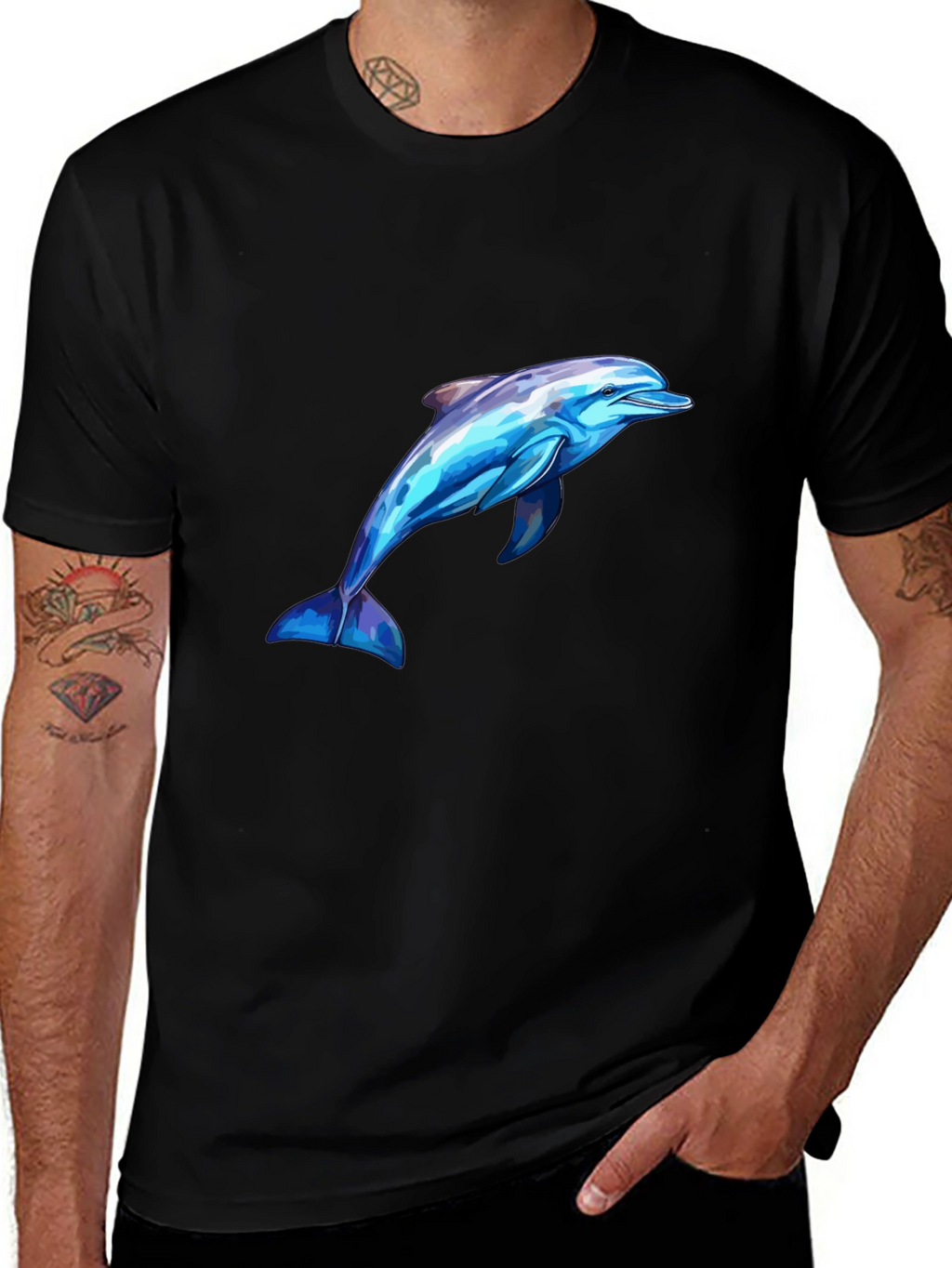 Mens Black Dolphin Graphic Tee