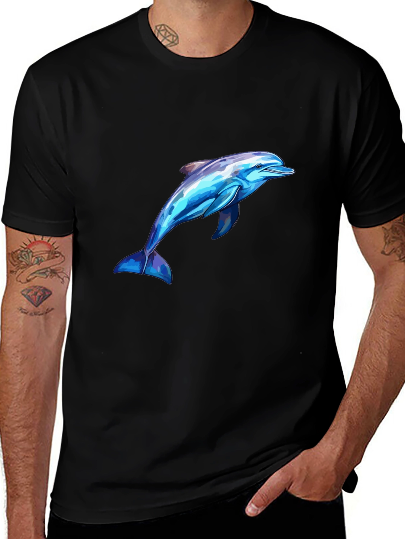 Mens Black Dolphin Graphic Tee