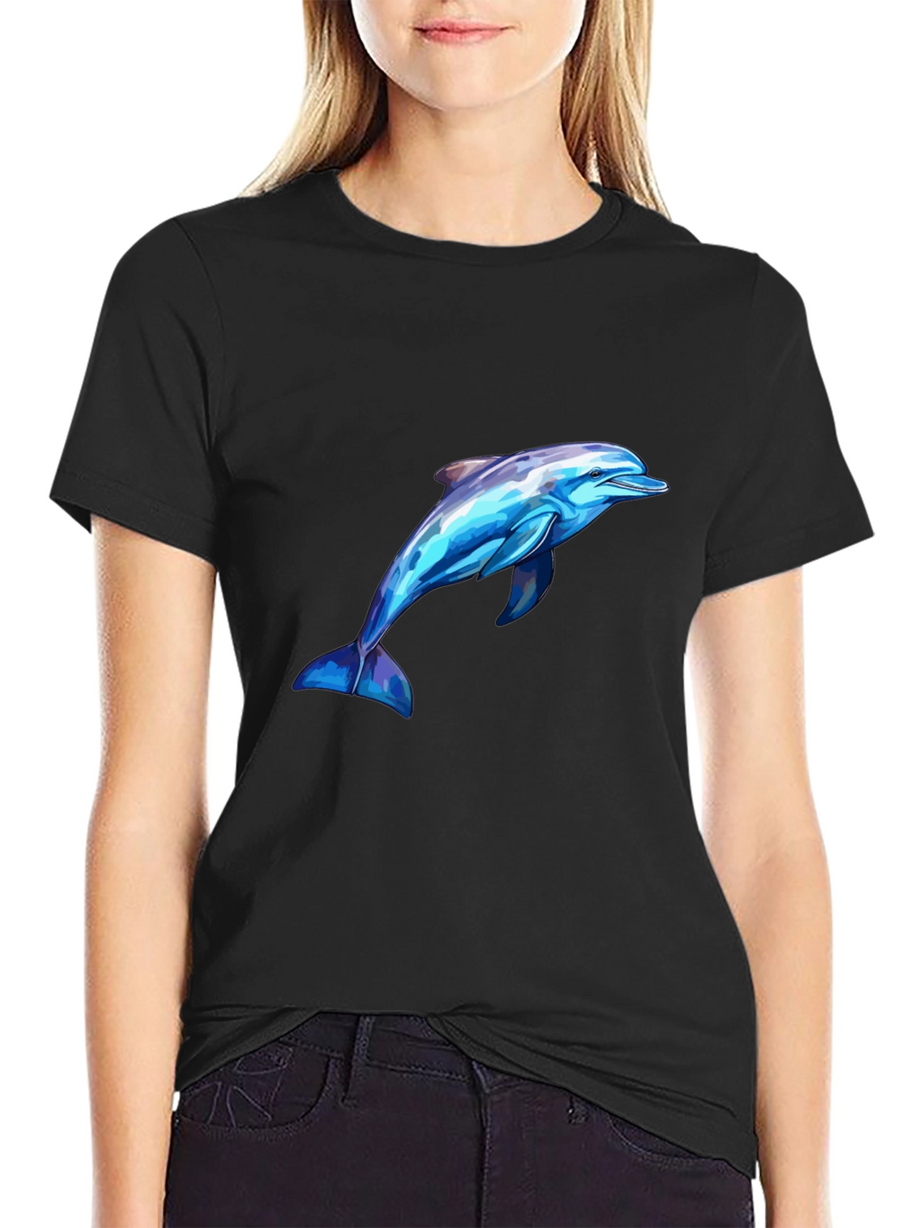 Mens Black Dolphin Graphic Tee