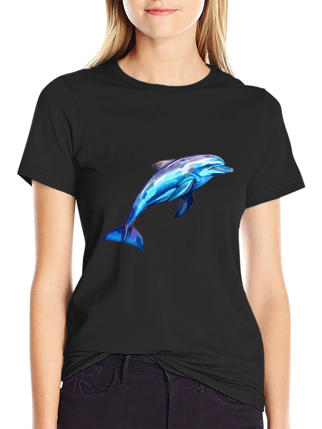 Mens Black Dolphin Graphic Tee