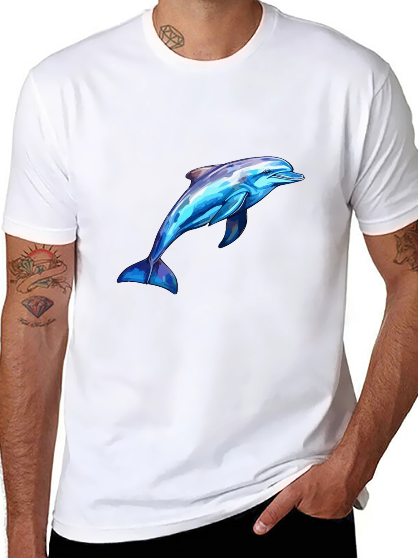 Mens Black Dolphin Graphic Tee