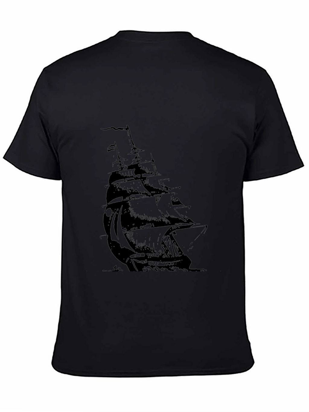 Mens Black T-Shirt with Sailing Ship Graphic