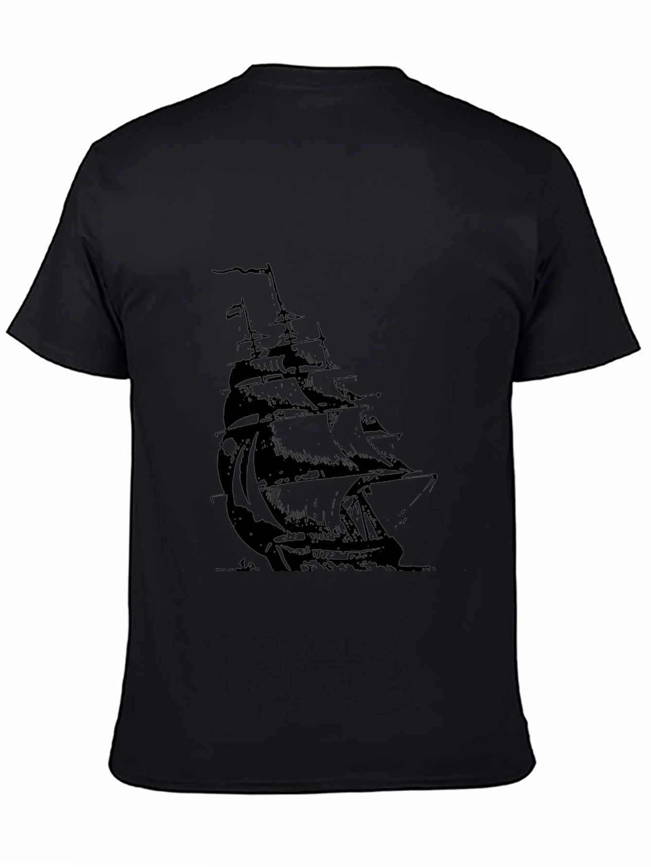 Mens Black T-Shirt with Sailing Ship Graphic