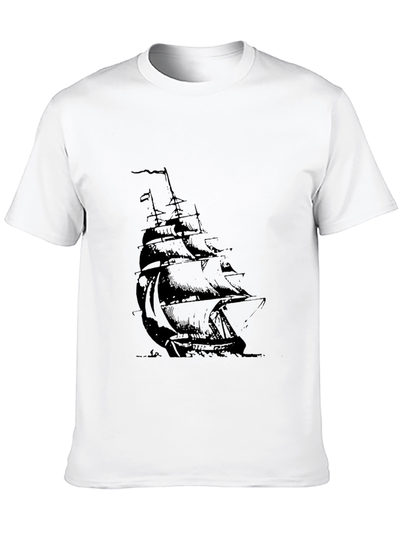 Mens Black T-Shirt with Sailing Ship Graphic