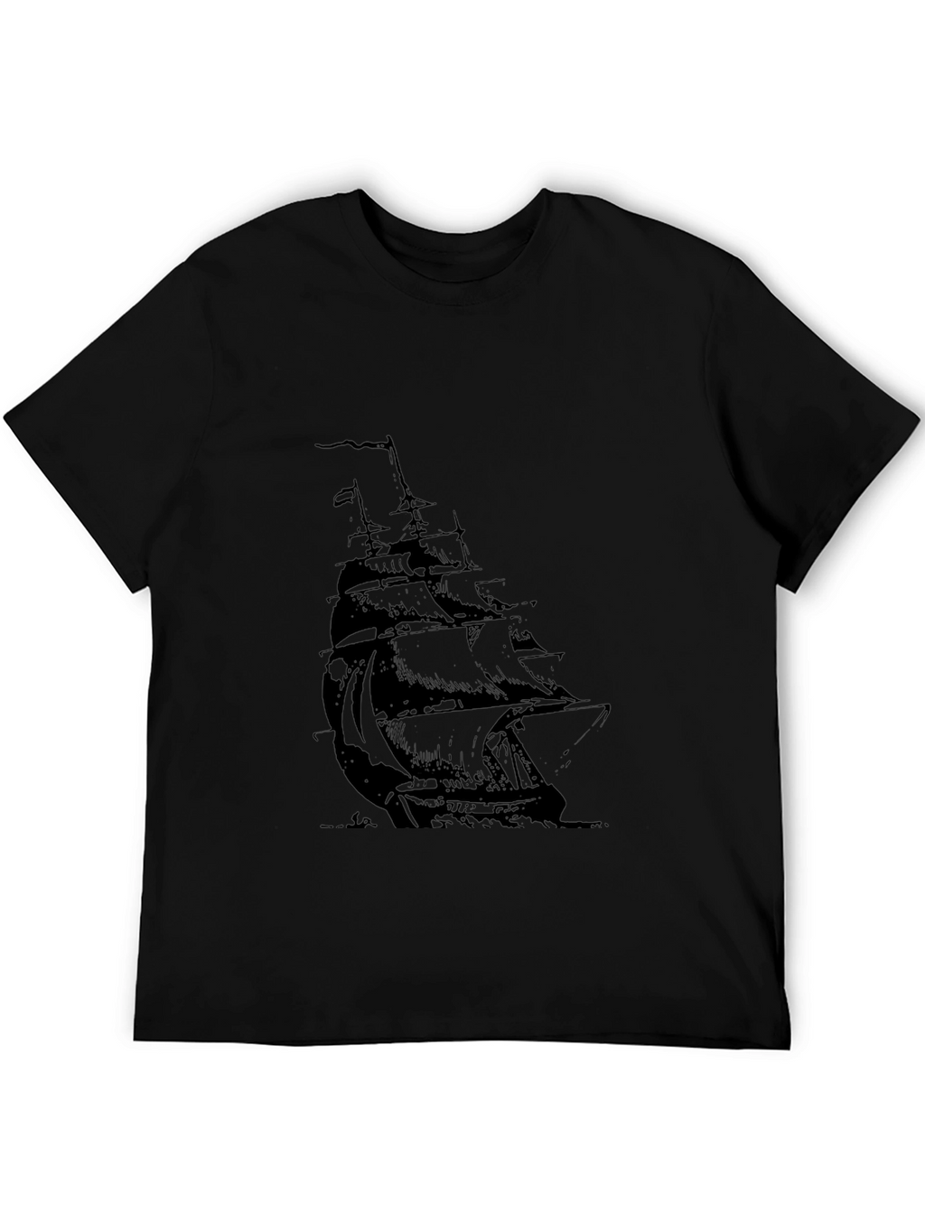 Mens Black T-Shirt with Sailing Ship Graphic