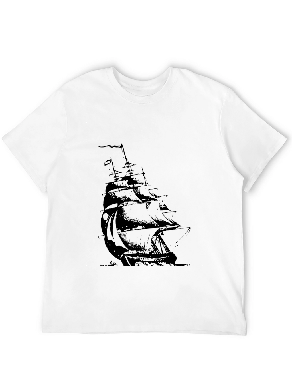 Mens Black T-Shirt with Sailing Ship Graphic