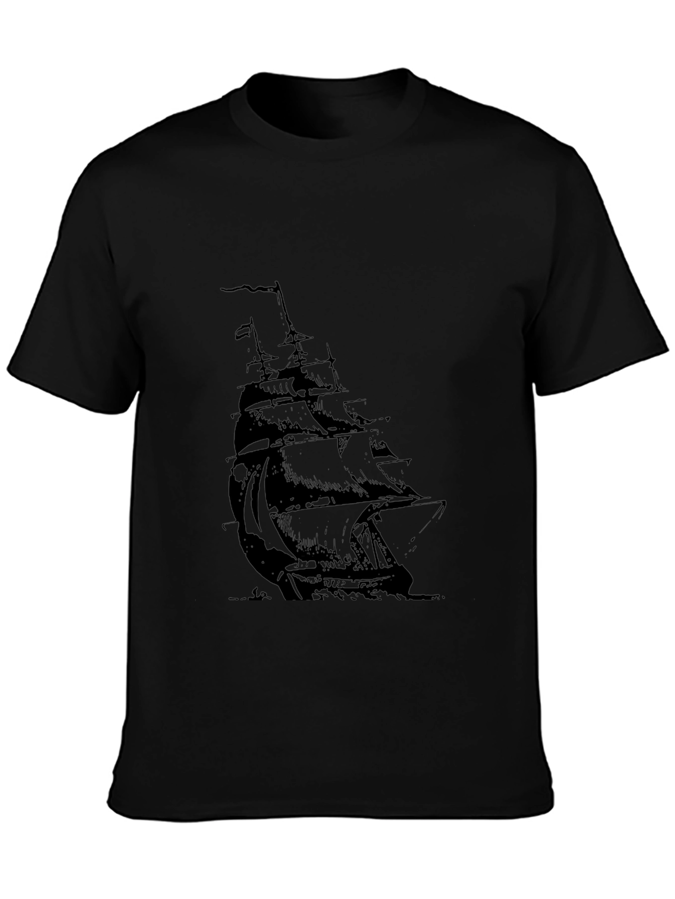 Mens Black T-Shirt with Sailing Ship Graphic