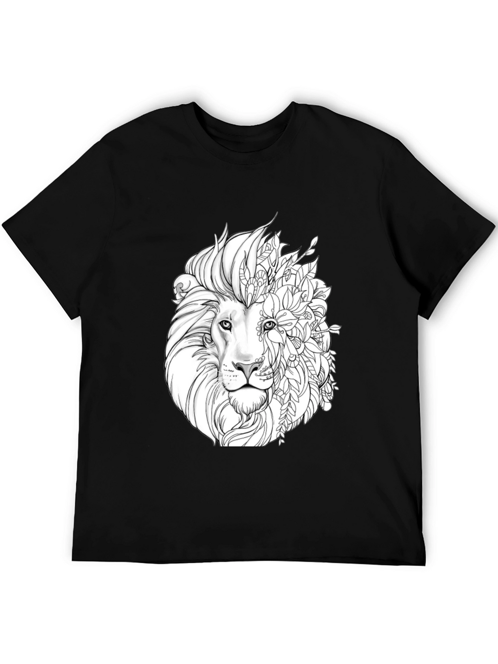 Lion Floral Graphic Black T-Shirt