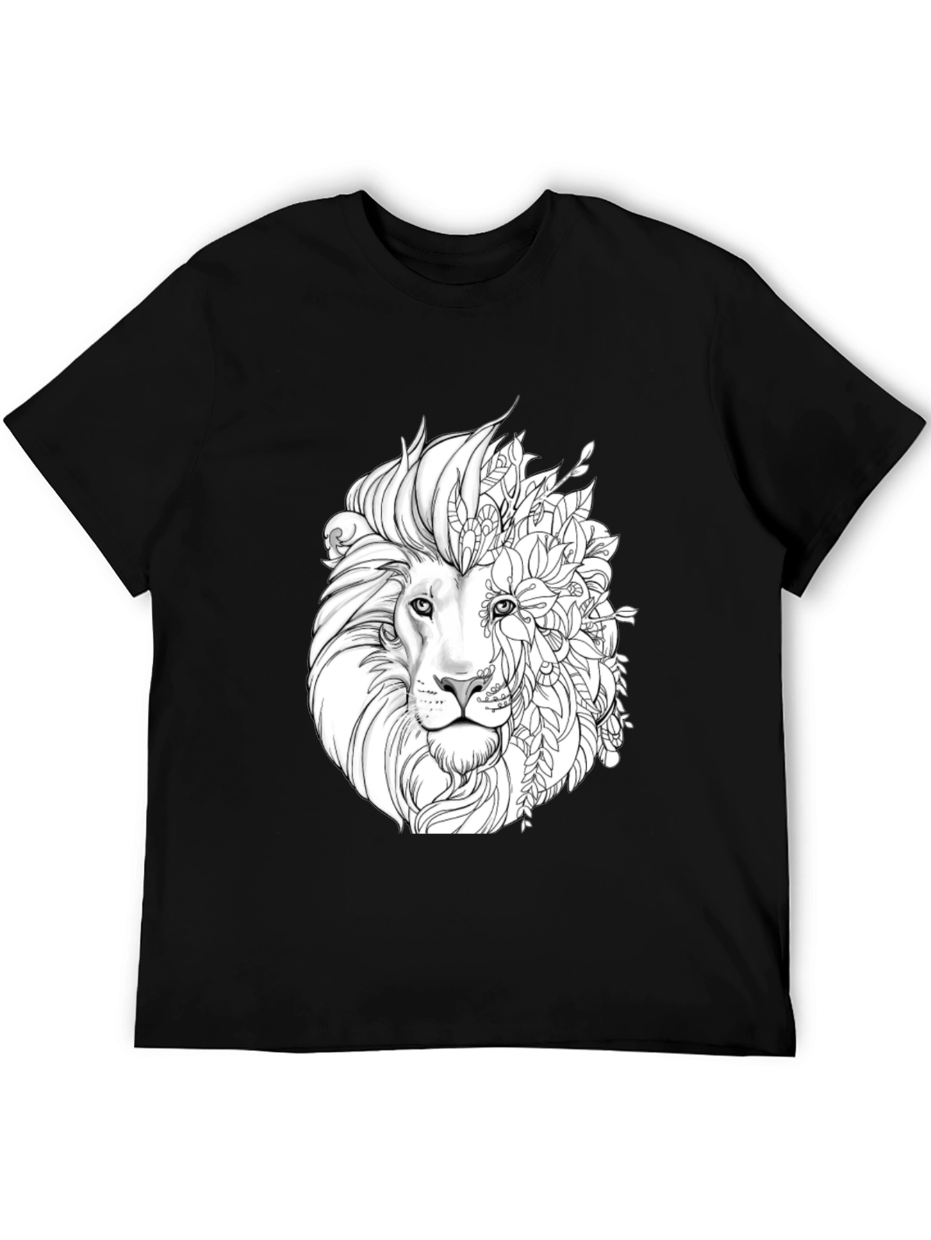 Lion Floral Graphic Black T-Shirt