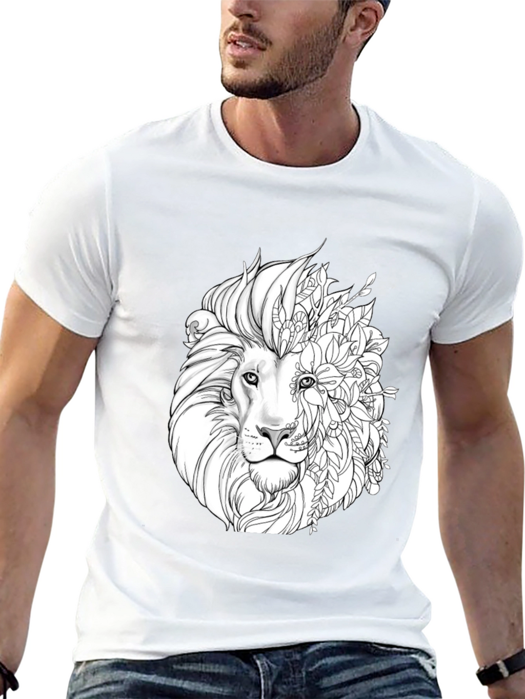 Lion Floral Graphic Black T-Shirt