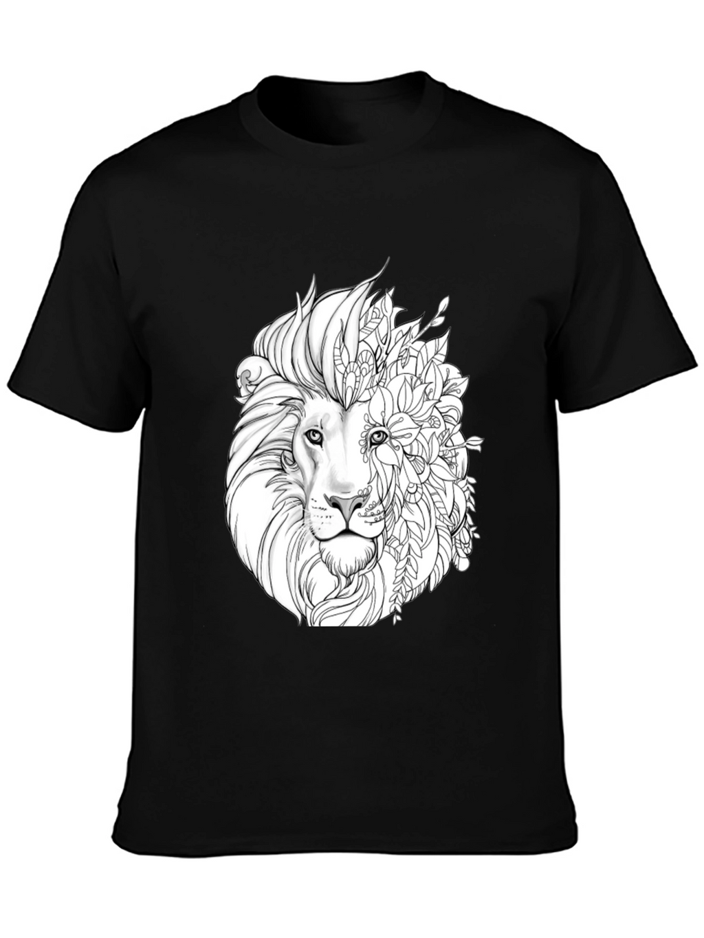 Lion Floral Graphic Black T-Shirt