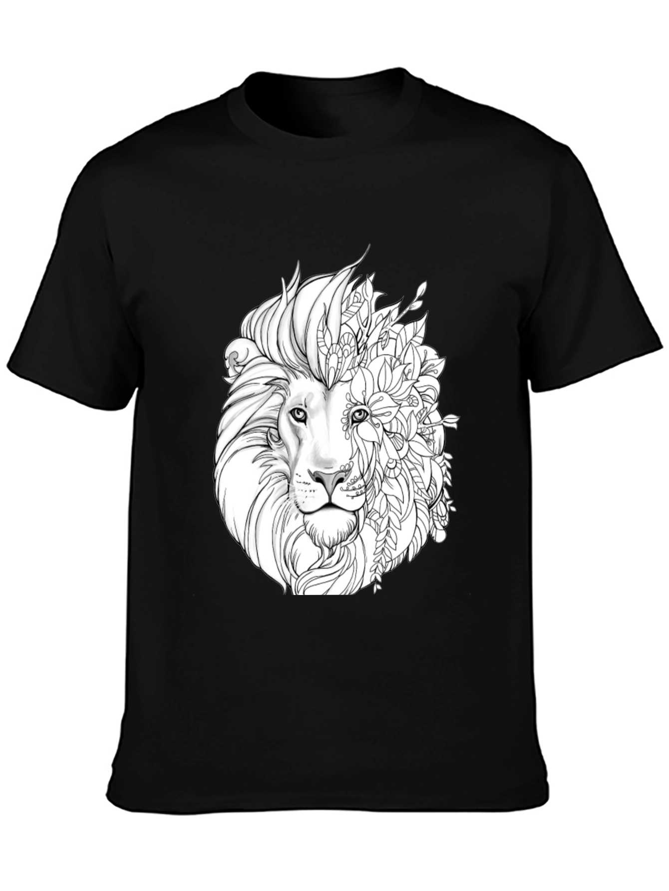 Lion Floral Graphic Black T-Shirt