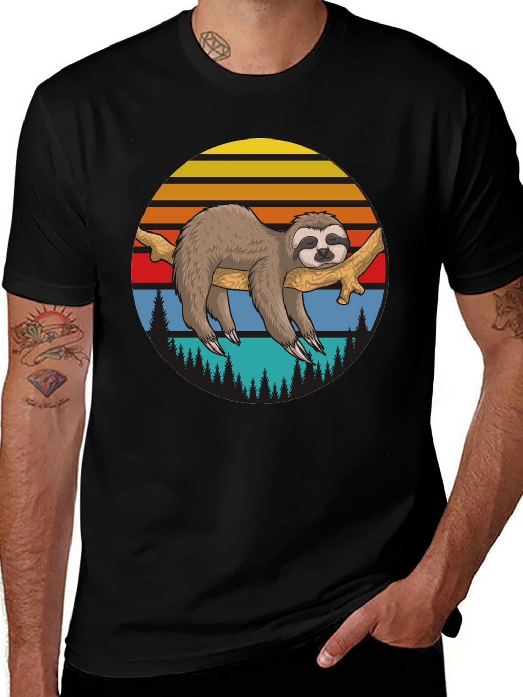 Sloth Sunset Graphic T-Shirt - Relaxed Style