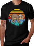 Sloth Sunset Graphic T-Shirt - Relaxed Style