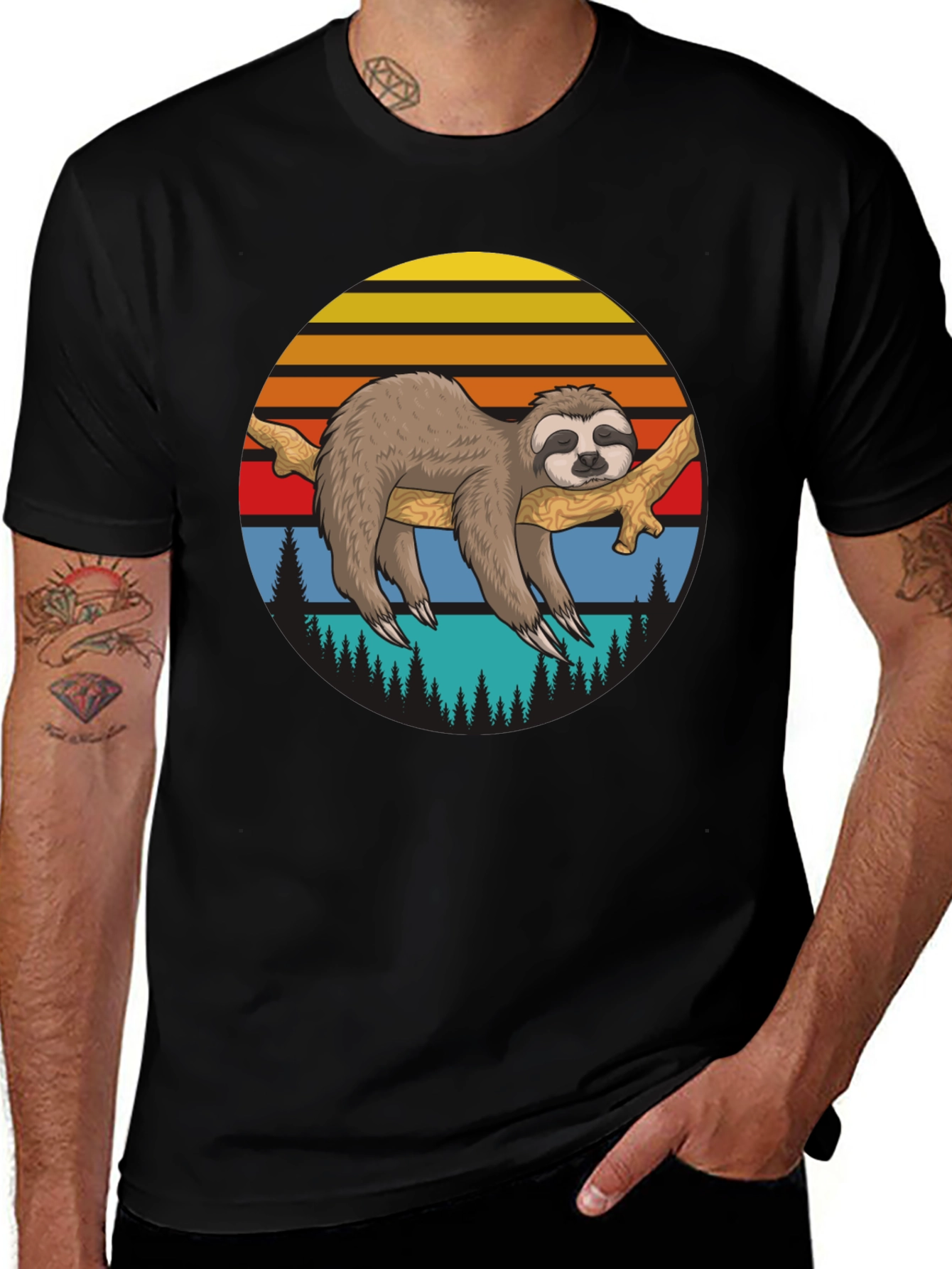 Sloth Sunset Graphic T-Shirt - Relaxed Style