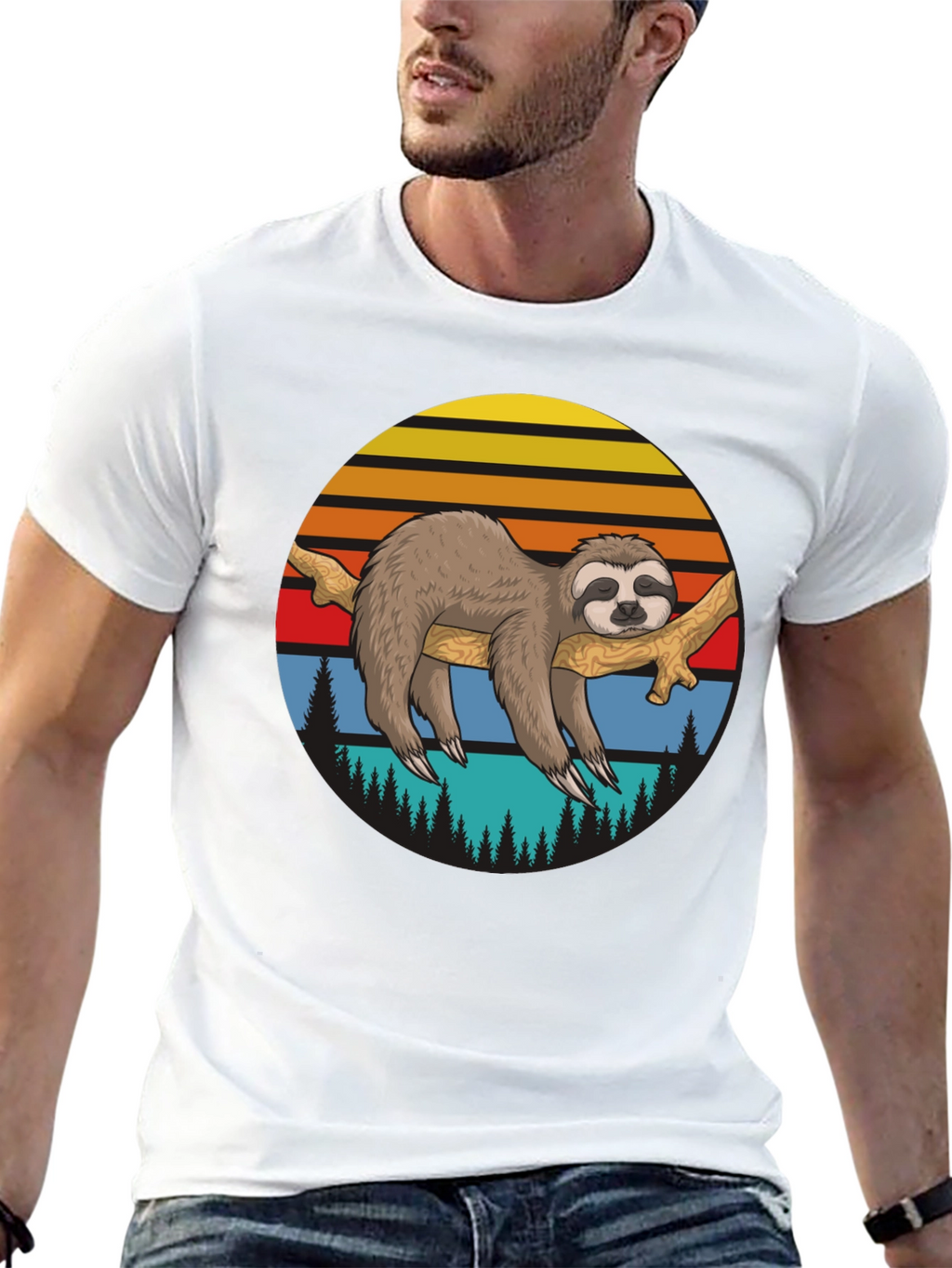 Sloth Sunset Graphic T-Shirt - Relaxed Style