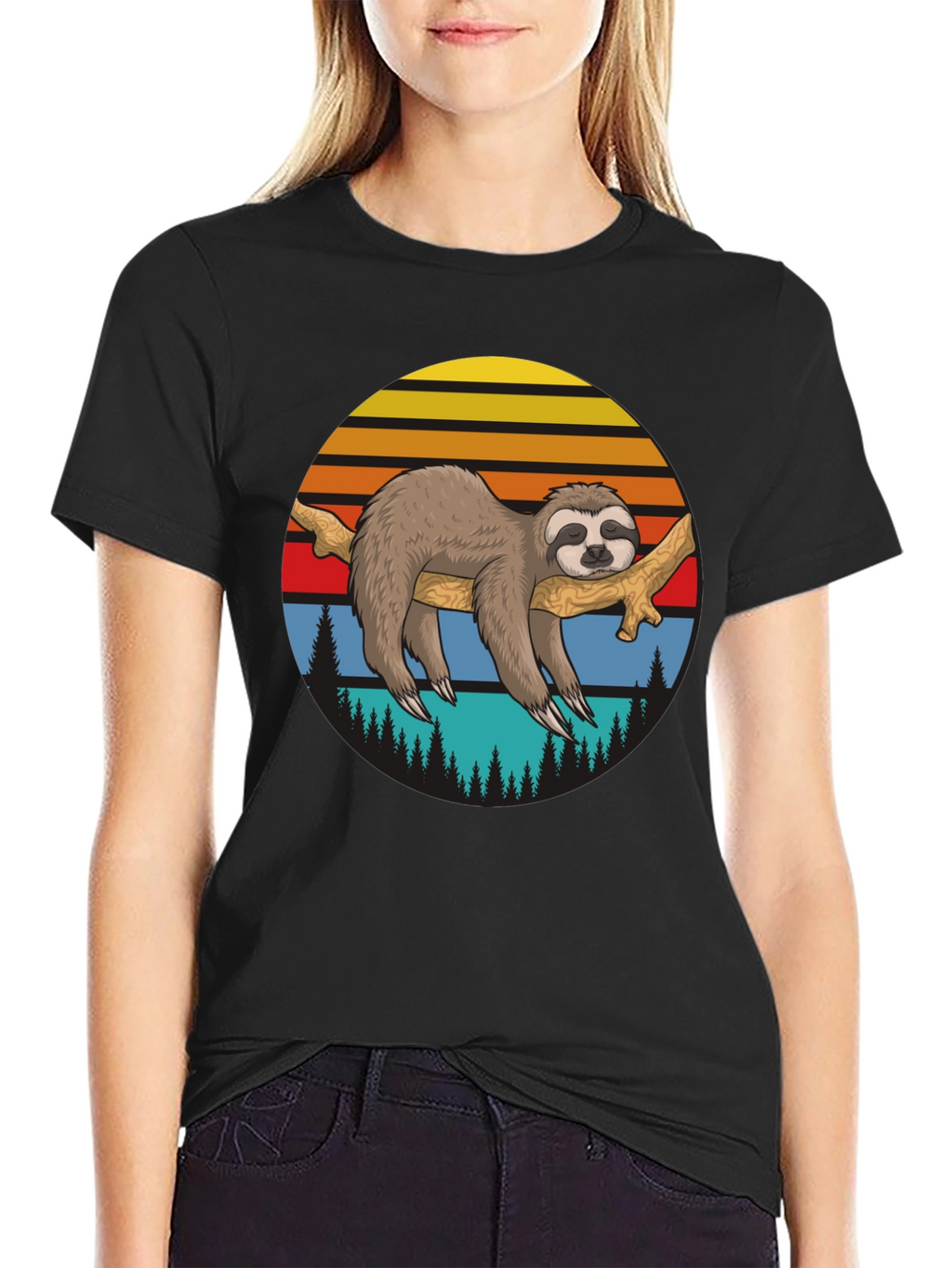 Sloth Sunset Graphic T-Shirt - Relaxed Style