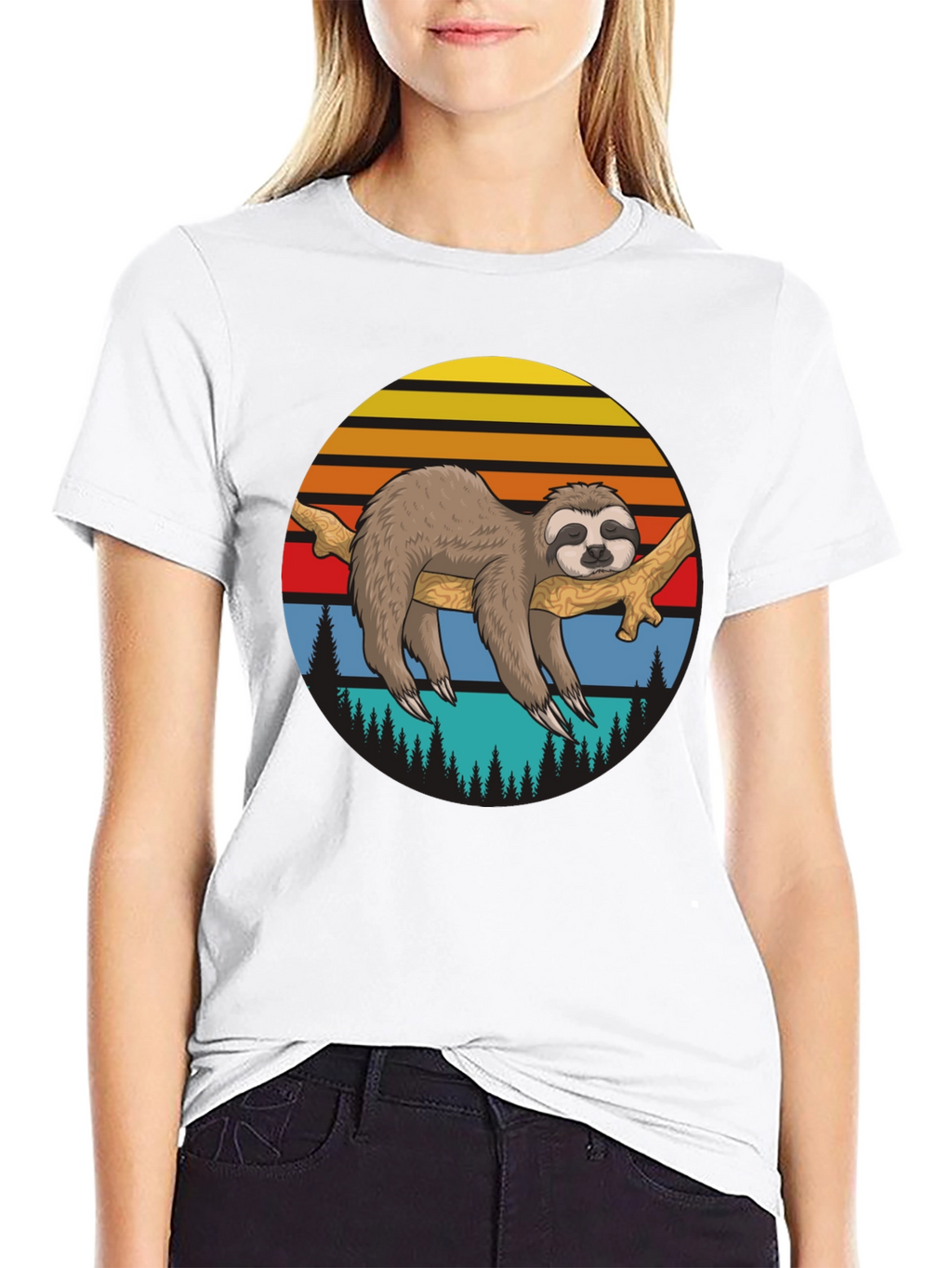 Sloth Sunset Graphic T-Shirt - Relaxed Style