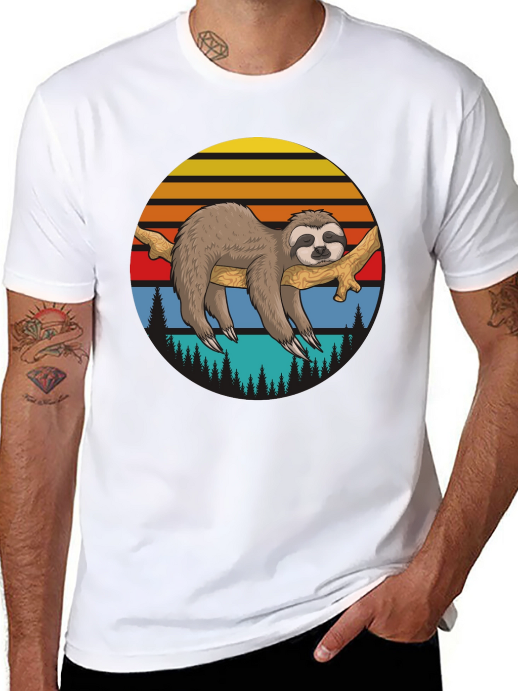 Sloth Sunset Graphic T-Shirt - Relaxed Style
