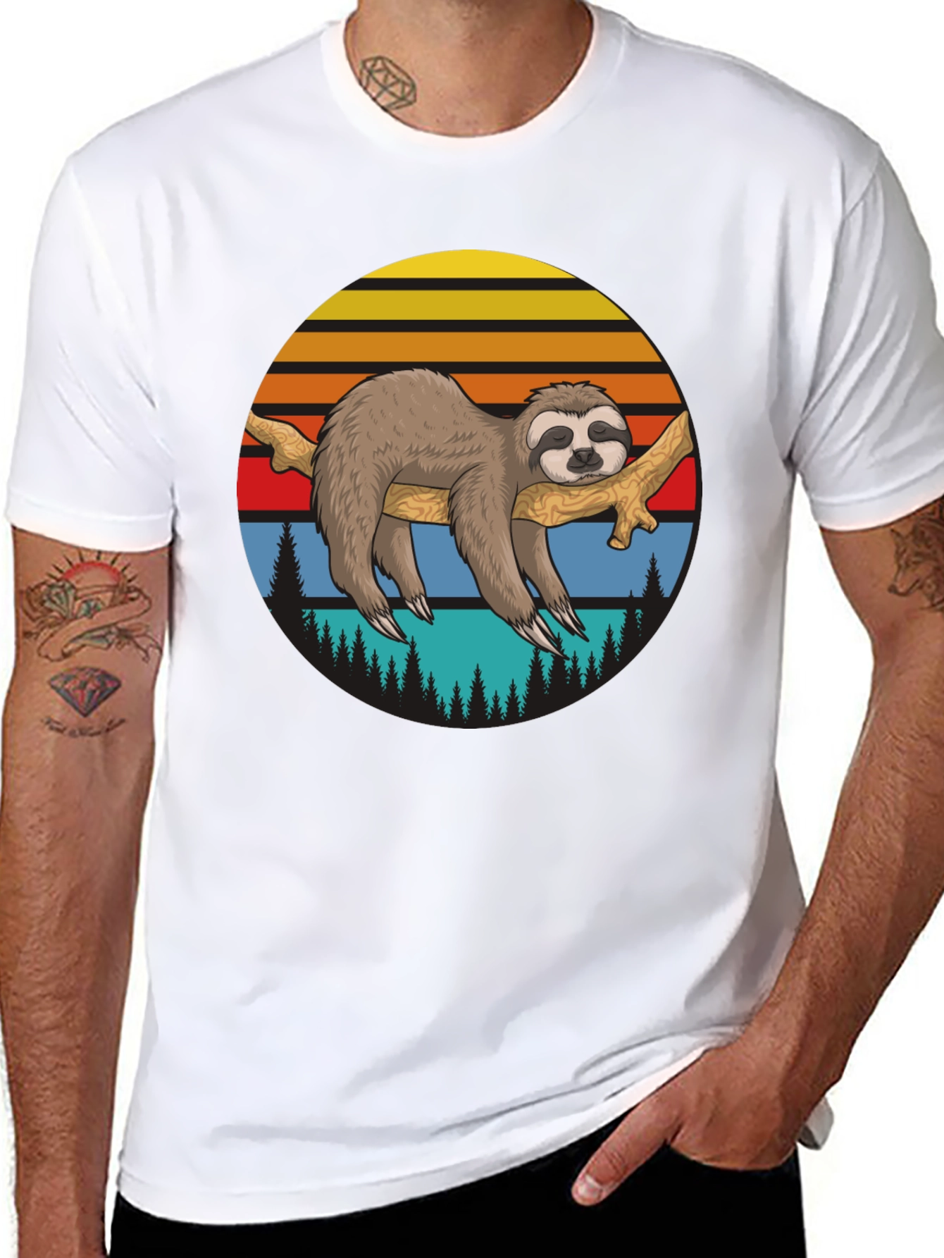Sloth Sunset Graphic T-Shirt - Relaxed Style
