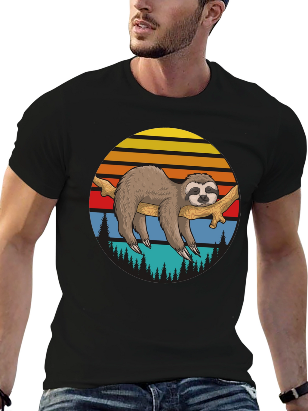 Sloth Sunset Graphic T-Shirt - Relaxed Style