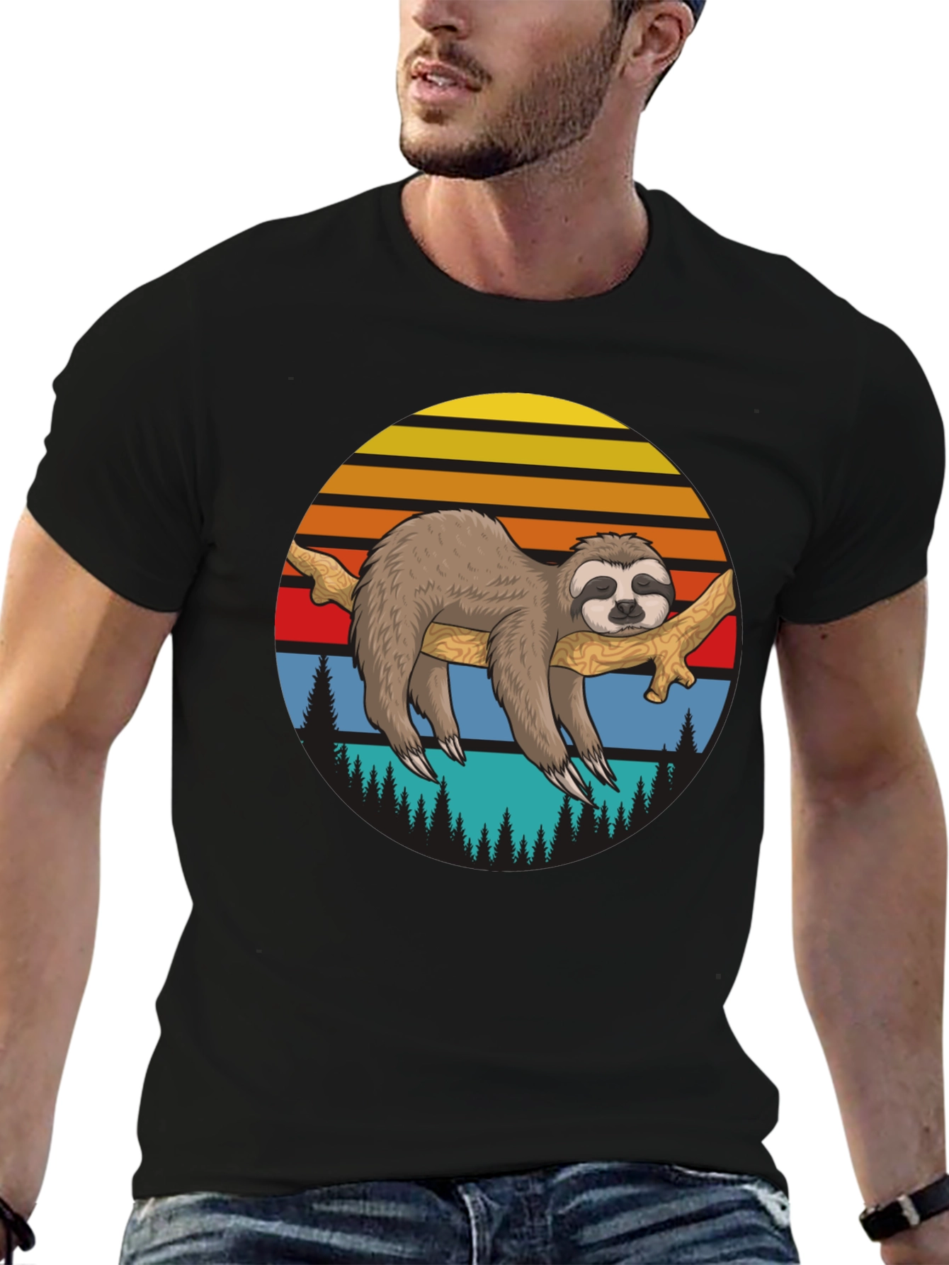 Sloth Sunset Graphic T-Shirt - Relaxed Style