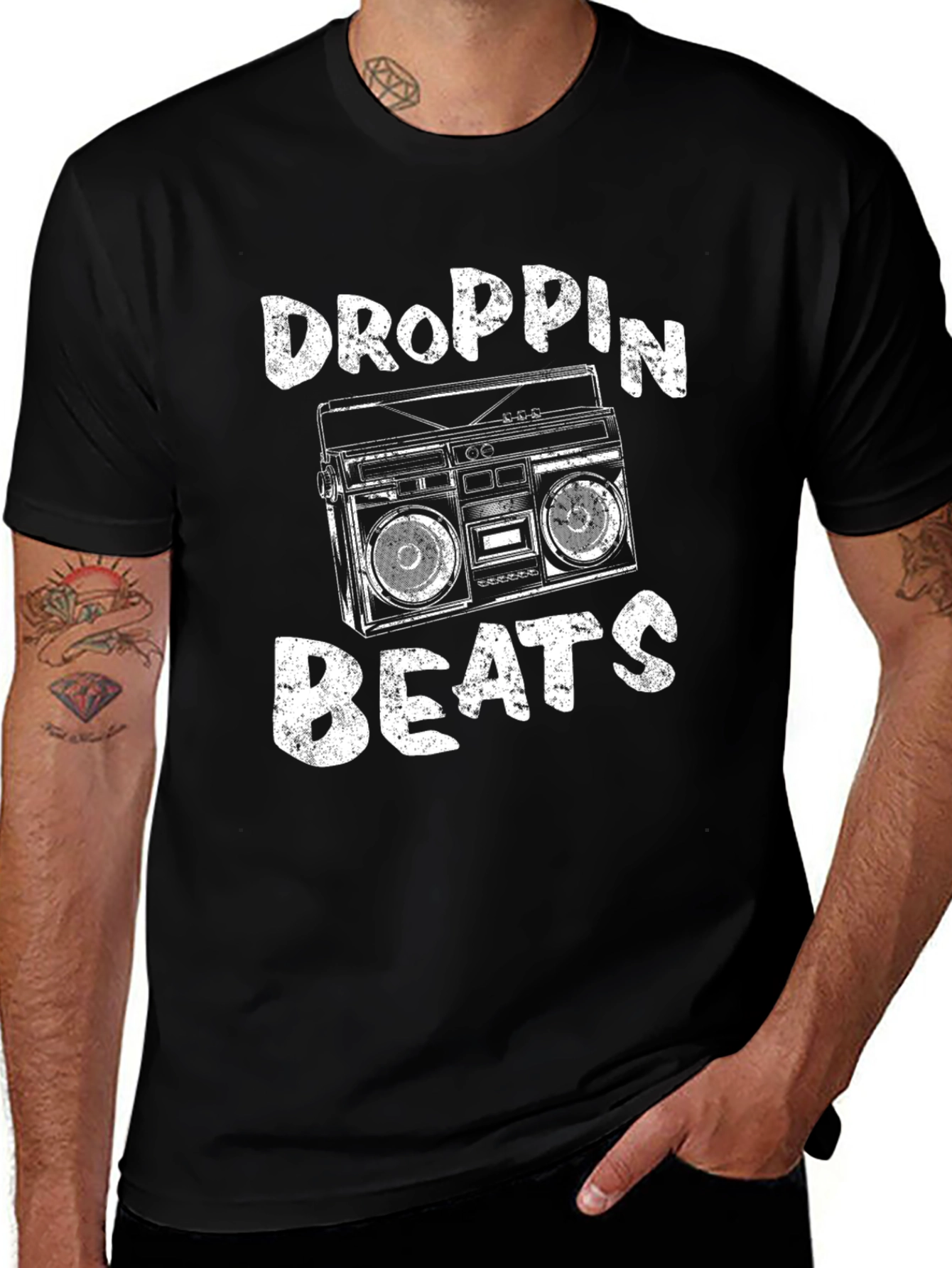 Droppin Beats Boombox Graphic Tee - Black