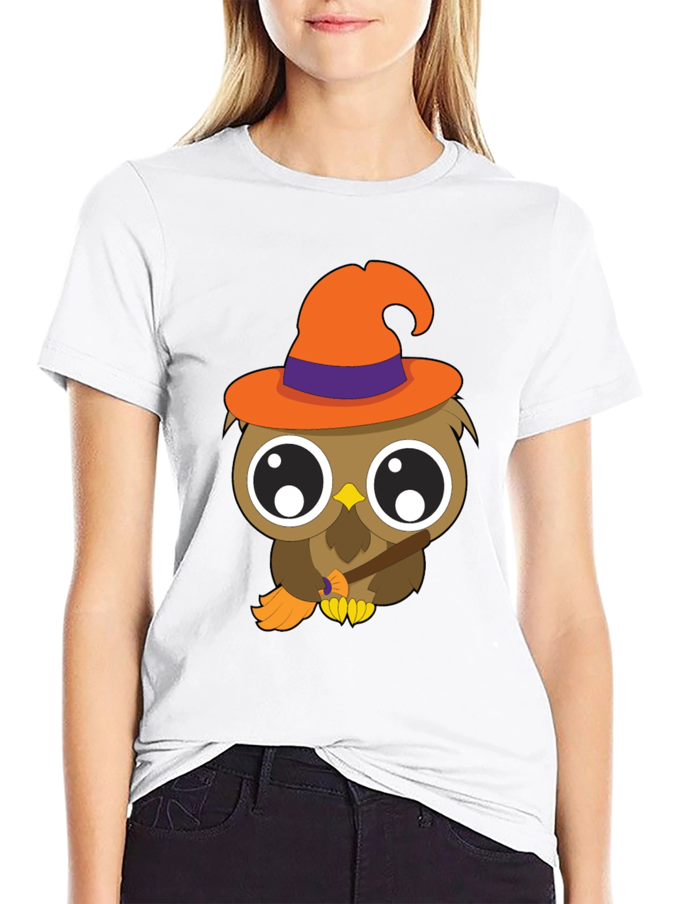 Halloween Owl T-Shirt - Witch Hat Broomstick