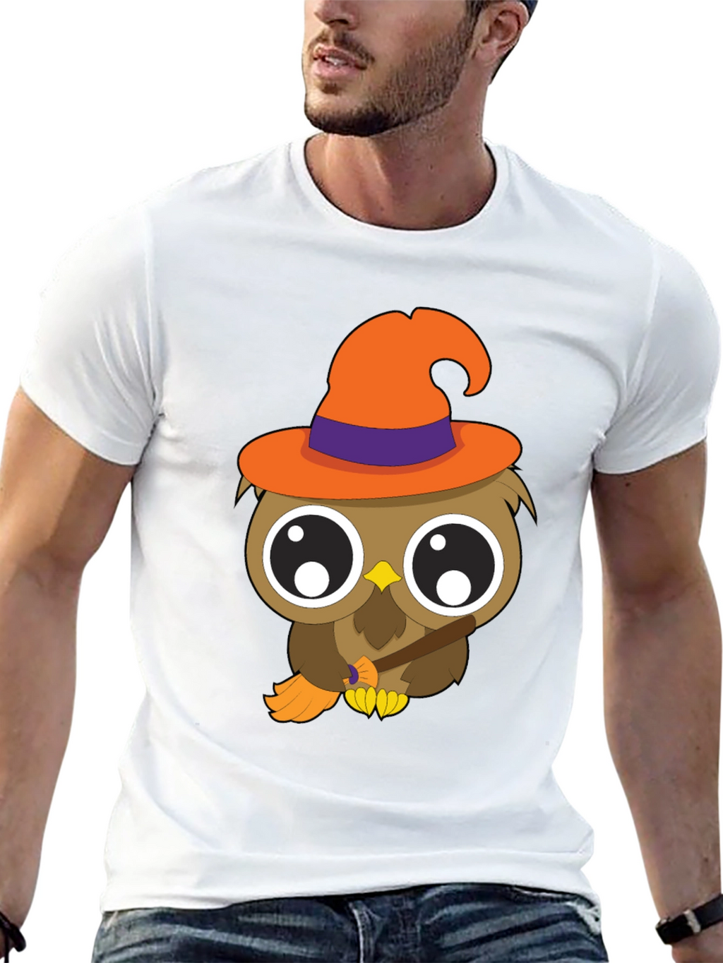 Halloween Owl T-Shirt - Witch Hat Broomstick