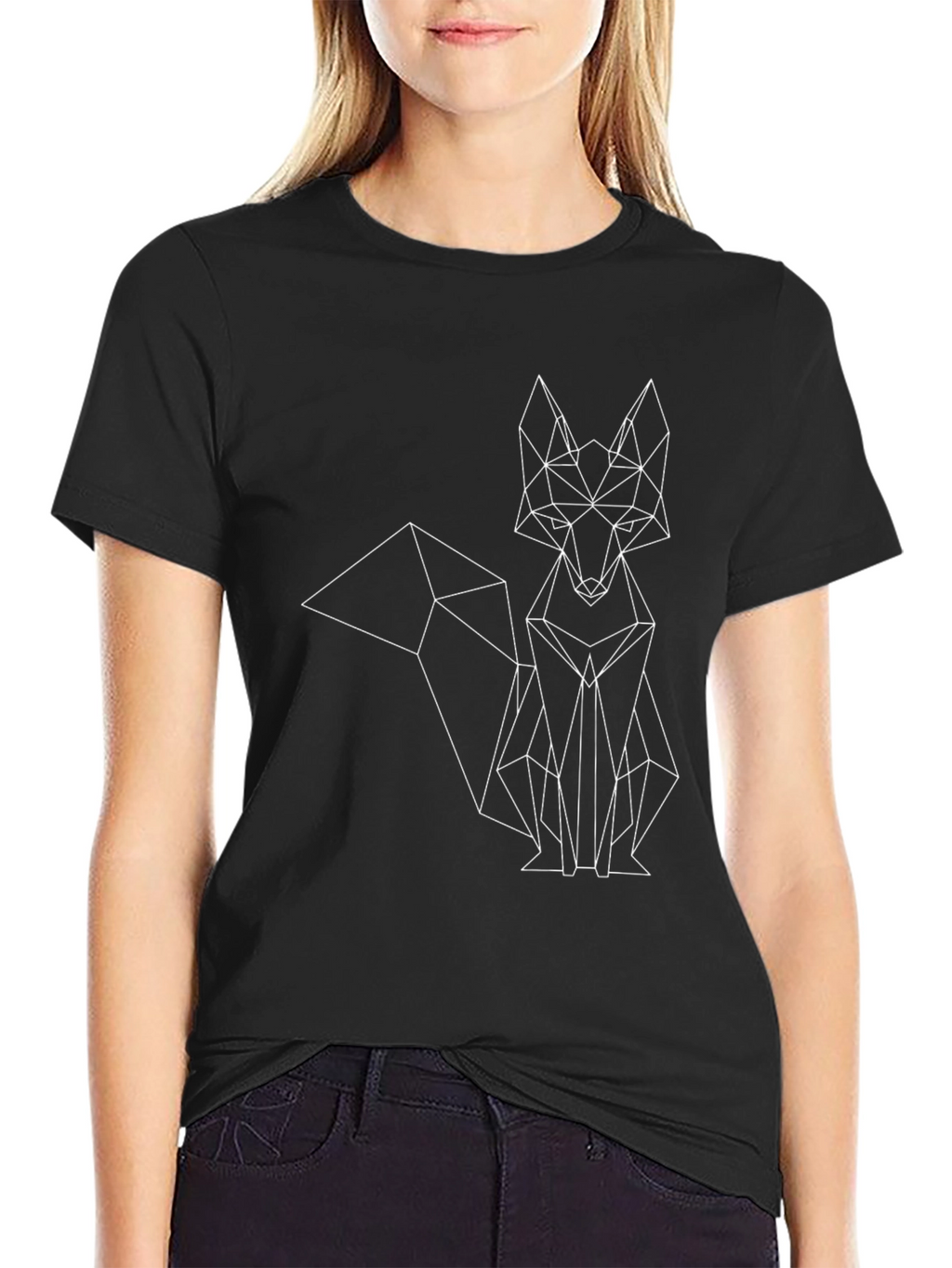 Geometric Fox Graphic Print Tee - Modern Style
