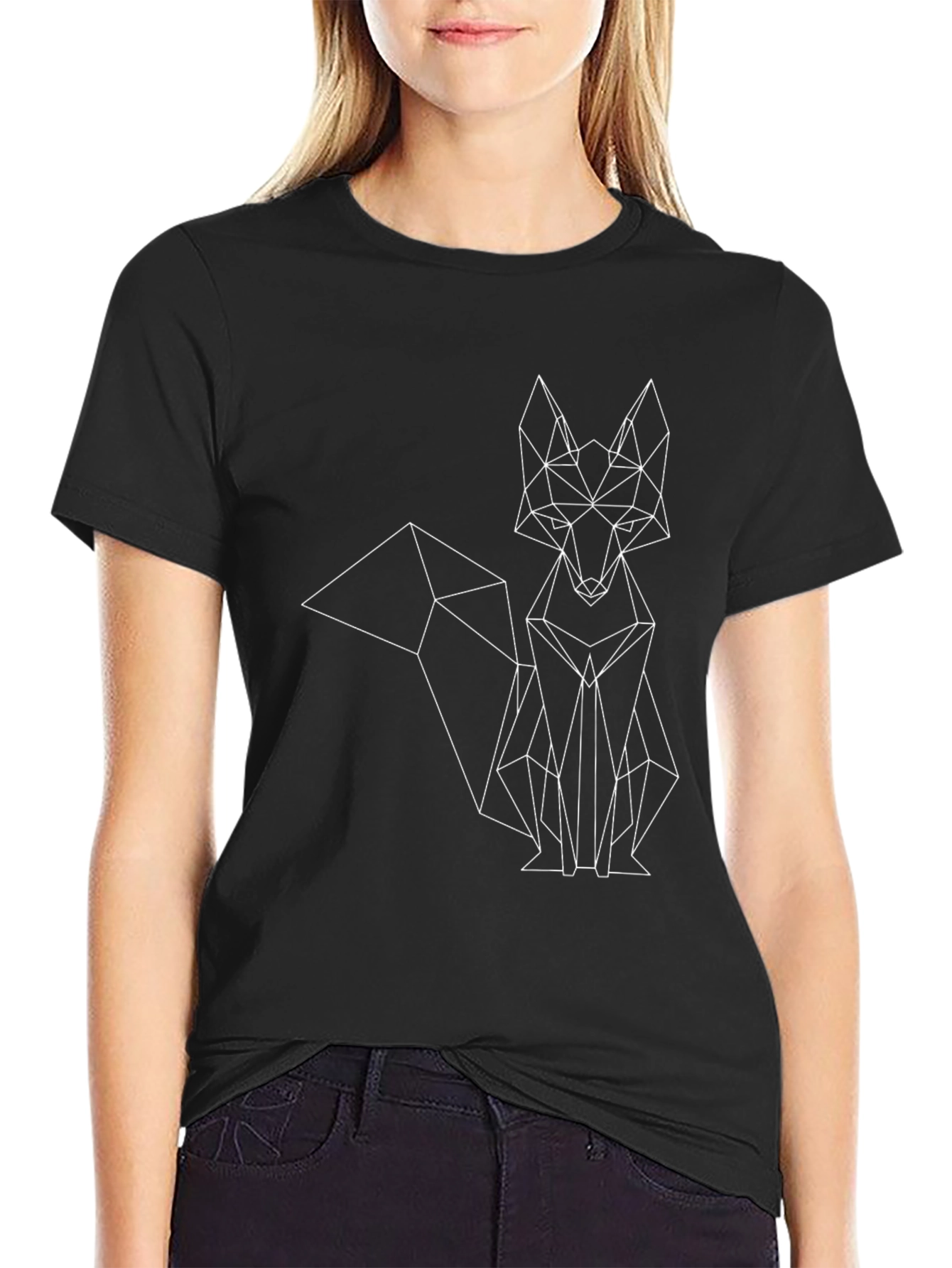 Geometric Fox Graphic Print Tee - Modern Style