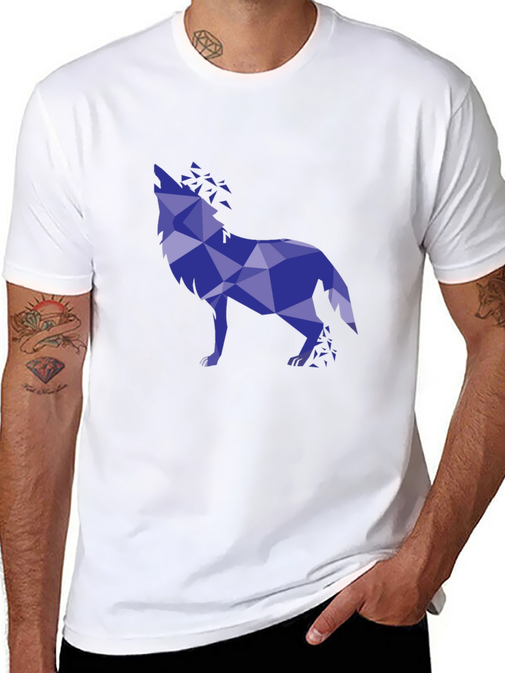 Geometric Wolf Graphic Tee - Stylish Mens Black T-Shirt