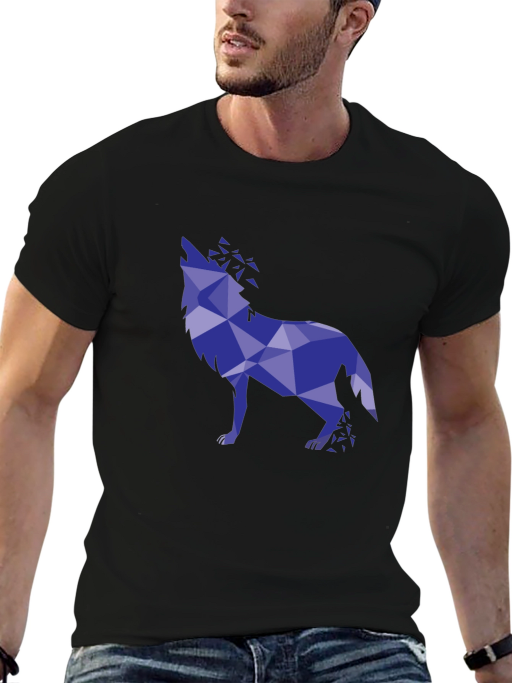 Geometric Wolf Graphic Tee - Stylish Mens Black T-Shirt